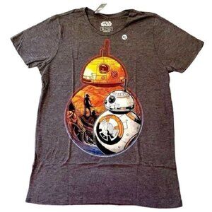 Star Wars Tee Shirt Size XL BB8 Jakku Scene Graphic Gray Casual Force Awakens